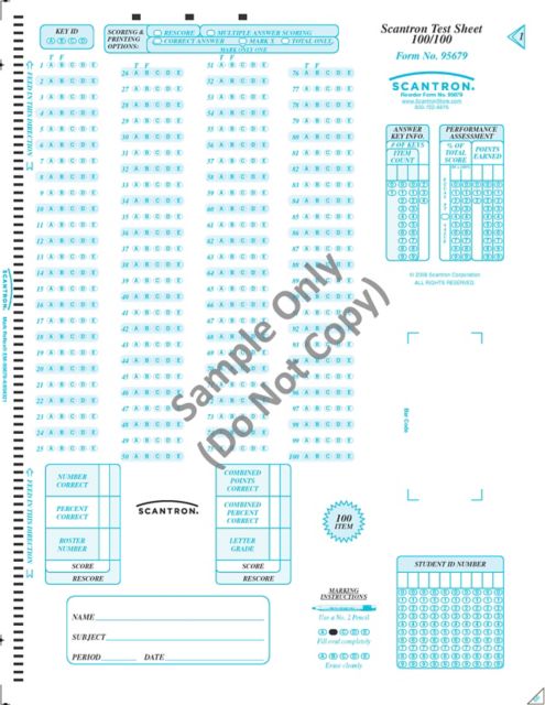 SCANTRON DM TEST SHEET 100/100 | Scantron | University of Cincinnati